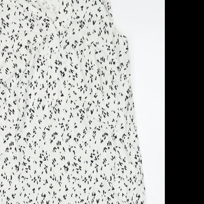 Marks and Spencer Womens White Geometric Flax Shift Size 12 V-Neck Pullover