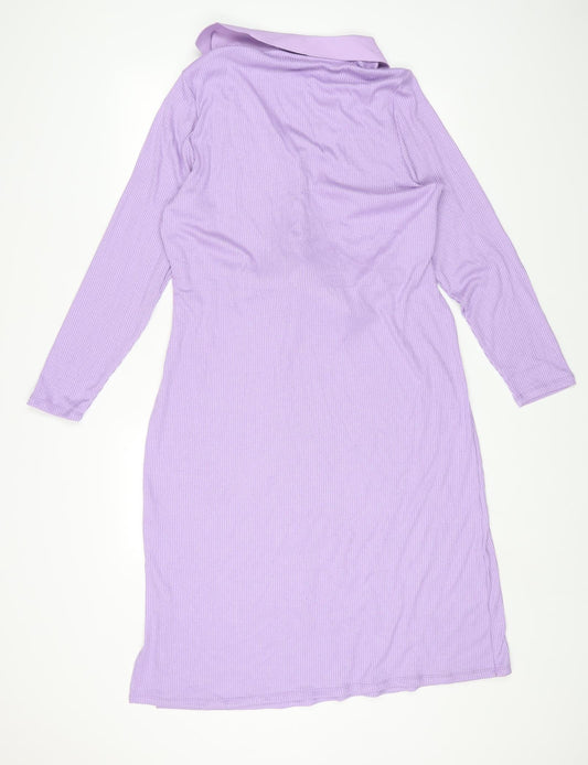 Marks and Spencer Womens Purple Viscose Shirt Dress Size 16 Collared Tie - Ribbed