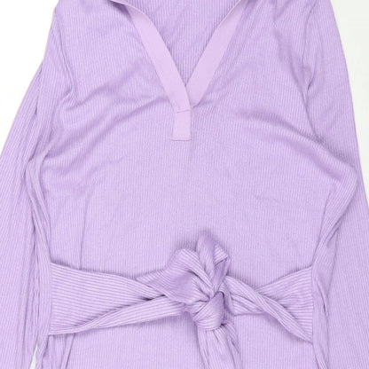 Marks and Spencer Womens Purple Viscose Shirt Dress Size 16 Collared Tie - Ribbed