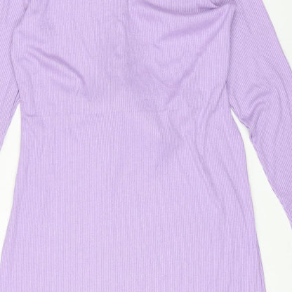Marks and Spencer Womens Purple Viscose Shirt Dress Size 16 Collared Tie - Ribbed