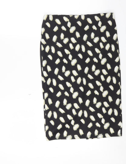 Miss Selfridge Womens Black Geometric Polyester A-Line Skirt Size 10 Zip