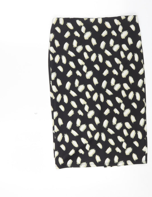 Miss Selfridge Womens Black Geometric Polyester A-Line Skirt Size 10 Zip