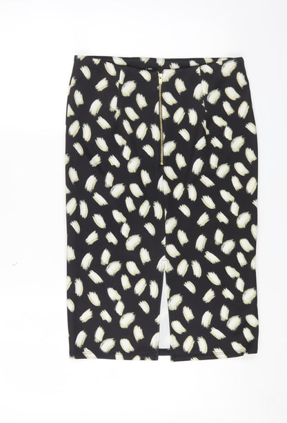 Miss Selfridge Womens Black Geometric Polyester A-Line Skirt Size 10 Zip