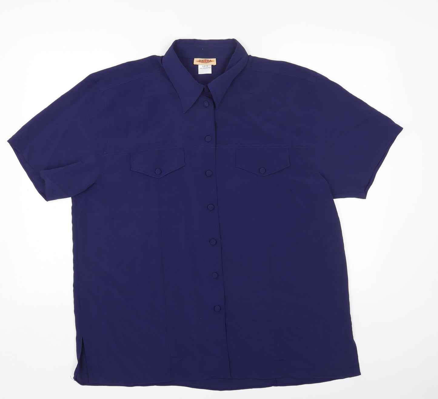 EXTRA Womens Blue Polyester Basic Button-Up Size 10 Collared