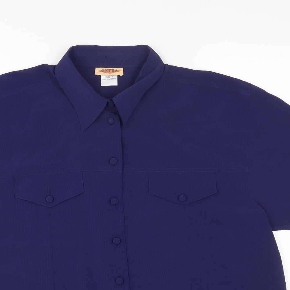 EXTRA Womens Blue Polyester Basic Button-Up Size 10 Collared