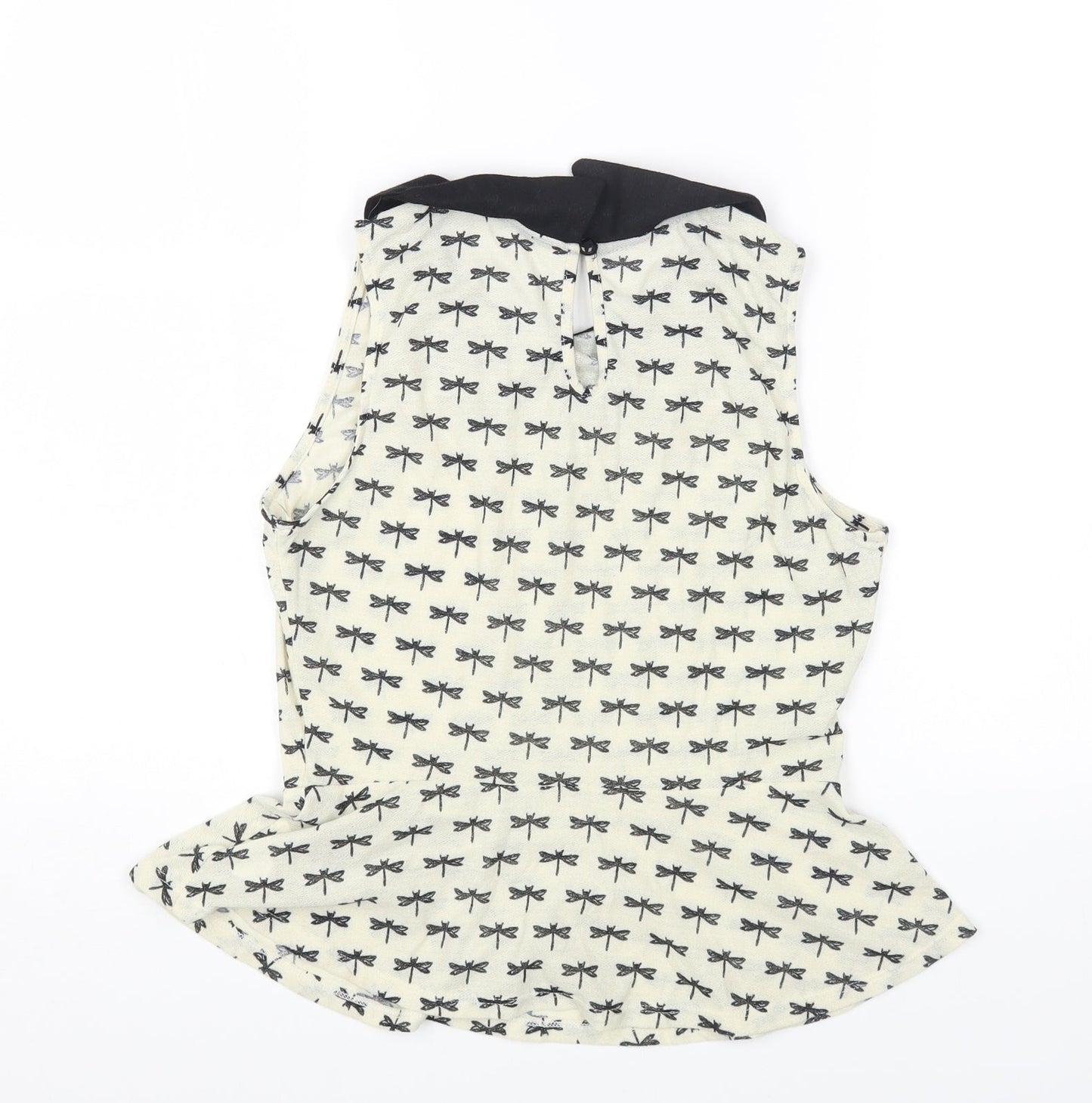 Primark Womens Ivory Geometric Polyester Basic Blouse Size 10 Collared - Dragonfly Print