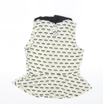 Primark Womens Ivory Geometric Polyester Basic Blouse Size 10 Collared - Dragonfly Print