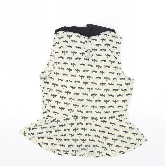 Primark Womens Ivory Geometric Polyester Basic Blouse Size 10 Collared - Dragonfly Print