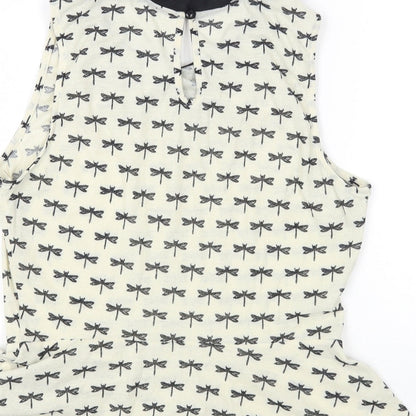 Primark Womens Ivory Geometric Polyester Basic Blouse Size 10 Collared - Dragonfly Print