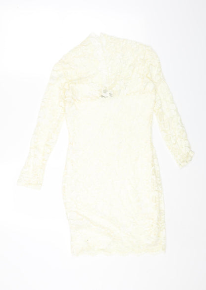 ASOS Womens Ivory Nylon Bodycon Size 10 High Neck Pullover