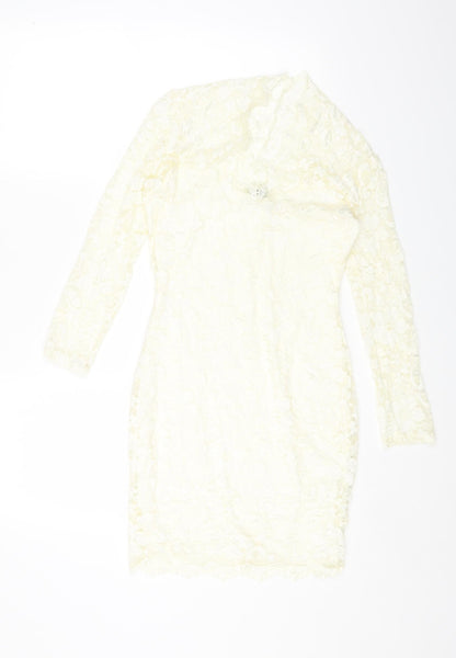 ASOS Womens Ivory Nylon Bodycon Size 10 High Neck Pullover