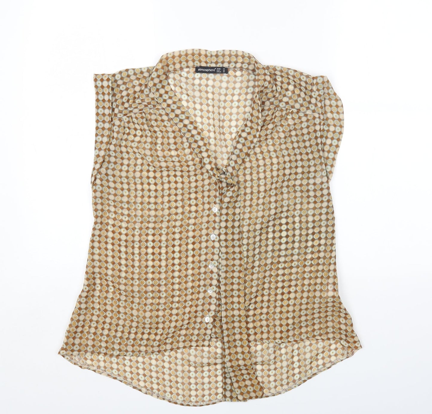 Primark Womens Beige Geometric Polyester Basic Blouse Size 10 Round Neck