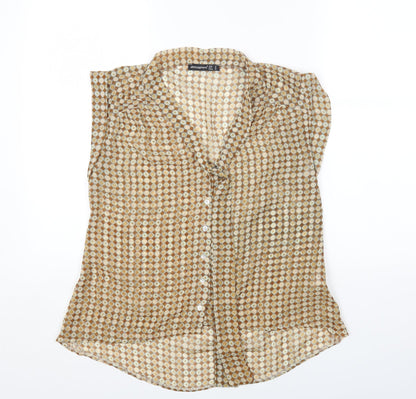 Primark Womens Beige Geometric Polyester Basic Blouse Size 10 Round Neck