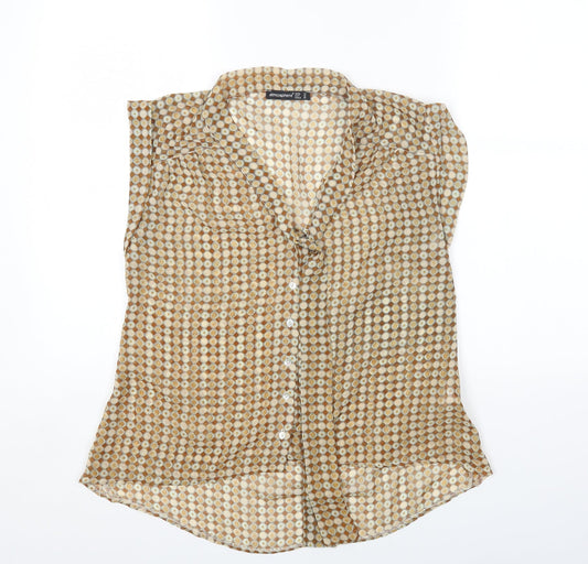 Primark Womens Beige Geometric Polyester Basic Blouse Size 10 Round Neck