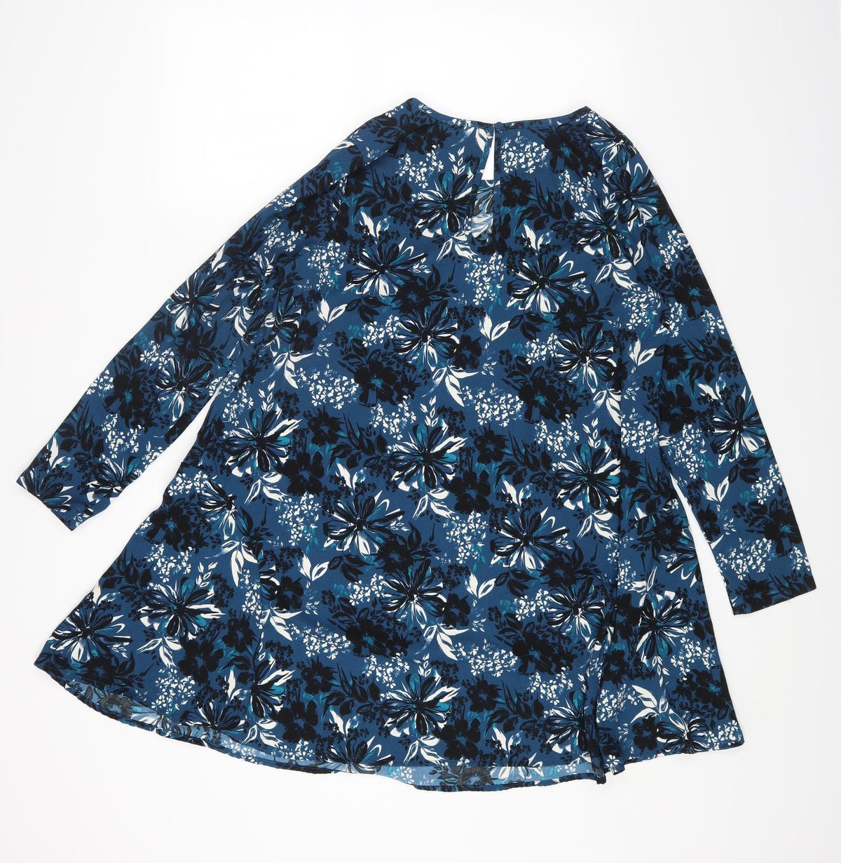 A&G Womens Blue Floral Polyester A-Line Size 12 Round Neck Button