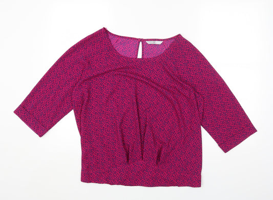 TU Womens Pink Geometric Polyester Basic Blouse Size 14 Scoop Neck