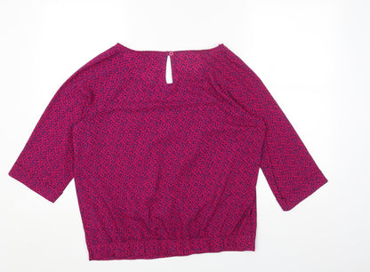 TU Womens Pink Geometric Polyester Basic Blouse Size 14 Scoop Neck