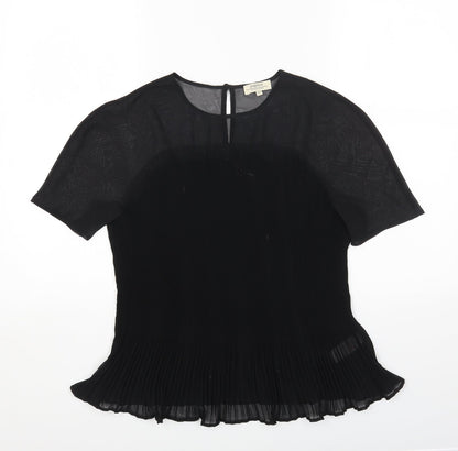 Papaya Womens Black Polyester Basic Blouse Size 12 Round Neck