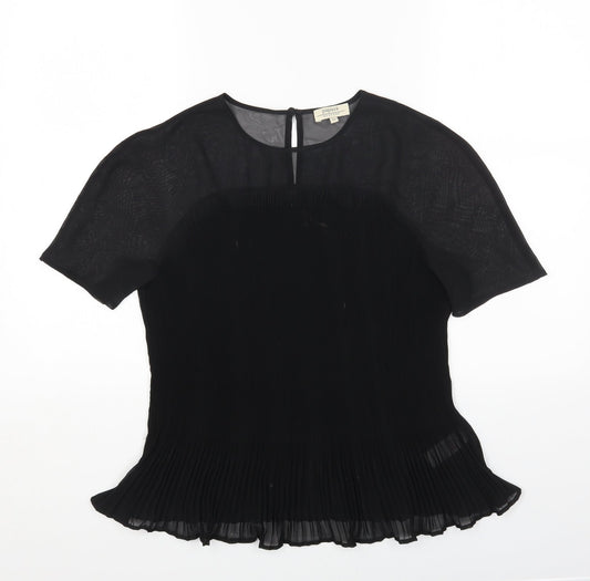Papaya Womens Black Polyester Basic Blouse Size 12 Round Neck