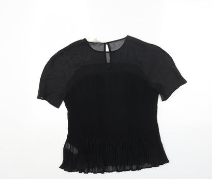 Papaya Womens Black Polyester Basic Blouse Size 12 Round Neck