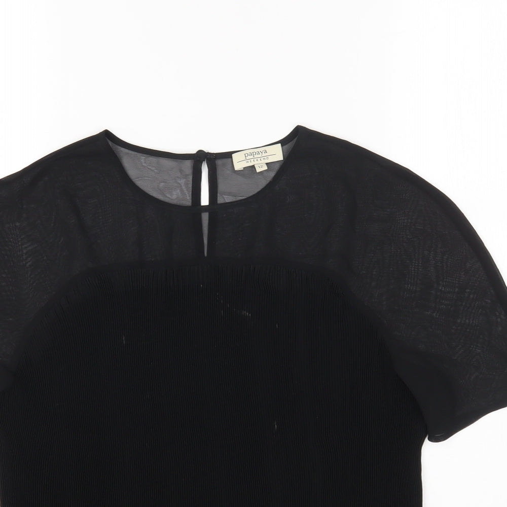 Papaya Womens Black Polyester Basic Blouse Size 12 Round Neck