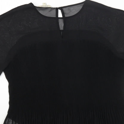 Papaya Womens Black Polyester Basic Blouse Size 12 Round Neck