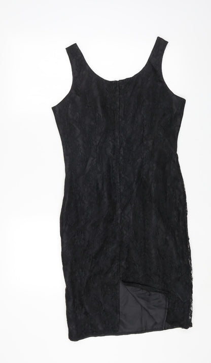 Classics Womens Black Nylon Bodycon Size 12 Square Neck Zip