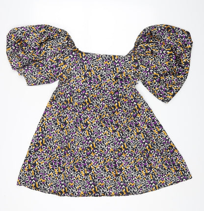 Nasty Gal Womens Multicoloured Geometric Polyester Fit & Flare Size S Square Neck Zip