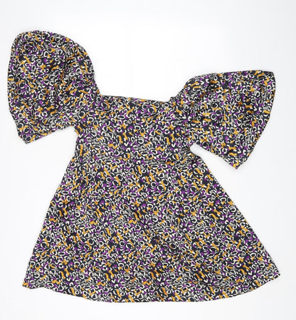 Nasty Gal Womens Multicoloured Geometric Polyester Fit & Flare Size S Square Neck Zip