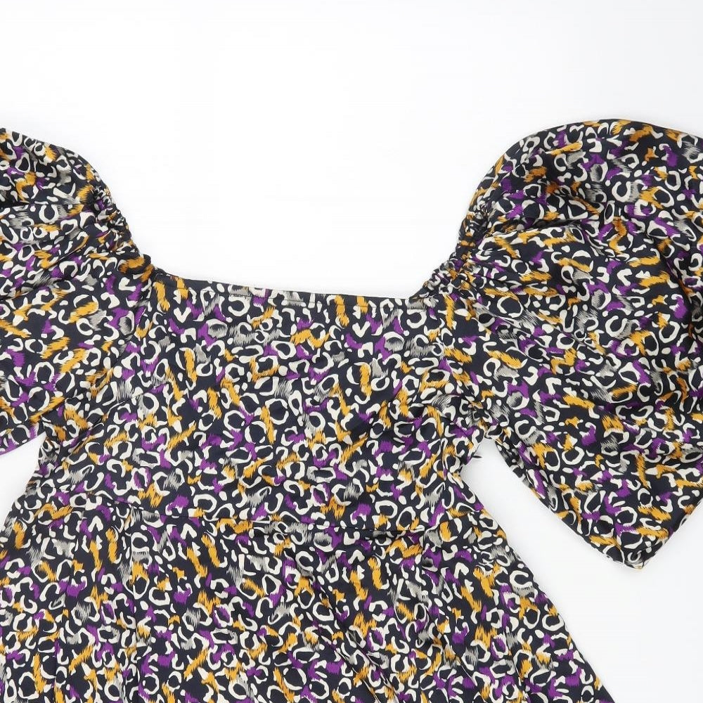 Nasty Gal Womens Multicoloured Geometric Polyester Fit & Flare Size S Square Neck Zip