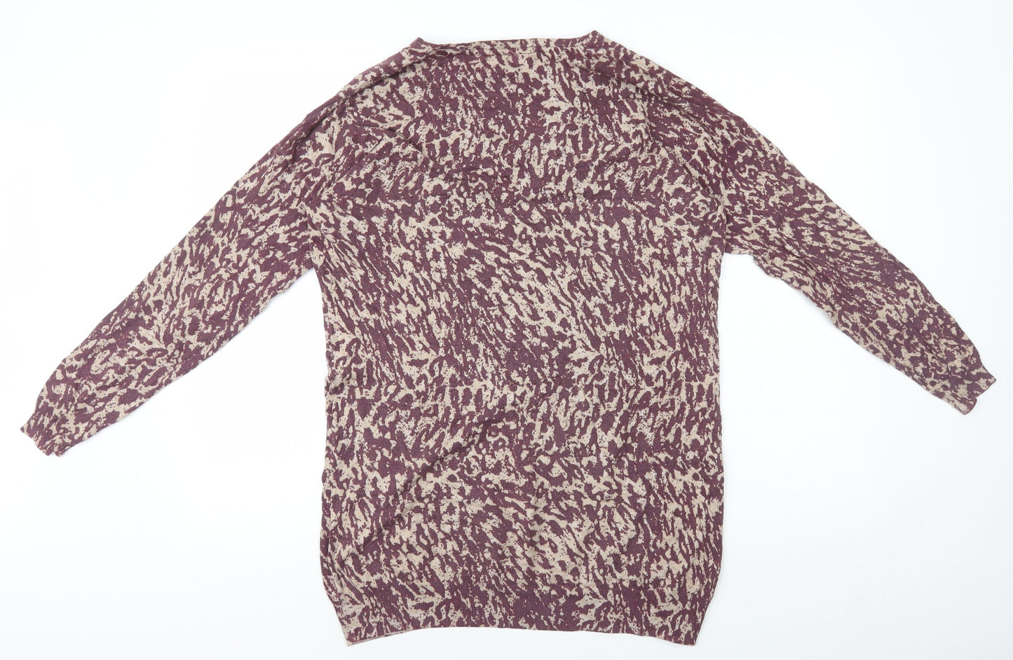 NEXT Womens Brown Animal Print Cotton Jumper Dress Size 8 V-Neck Pullover