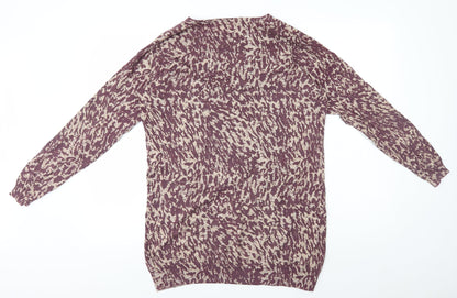 NEXT Womens Brown Animal Print Cotton Jumper Dress Size 8 V-Neck Pullover