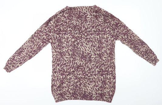 NEXT Womens Brown Animal Print Cotton Jumper Dress Size 8 V-Neck Pullover