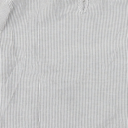Primark Womens White Striped Polyester Basic Blouse Size 6 Round Neck - Flower Embroidery