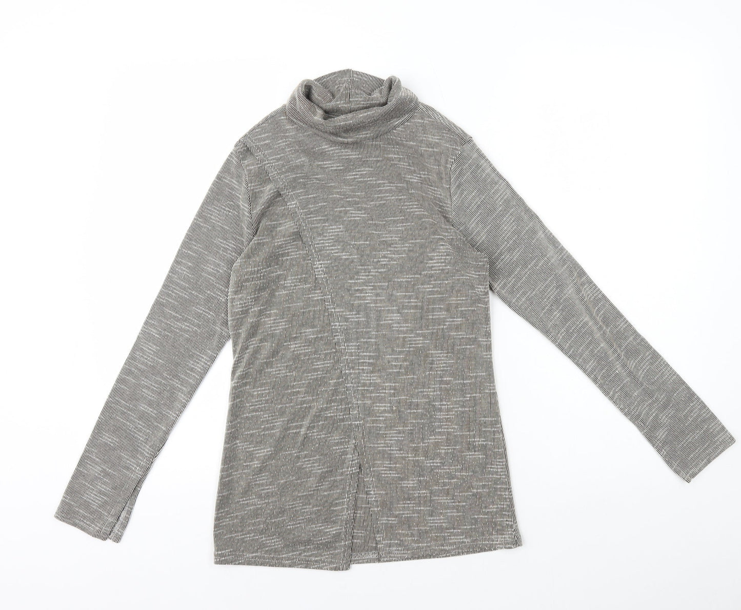 Boohoo Womens Brown Polyester Basic T-Shirt Size 8 Roll Neck - Open Split Back Split Hem Cuffs