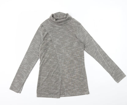 Boohoo Womens Brown Polyester Basic T-Shirt Size 8 Roll Neck - Open Split Back Split Hem Cuffs