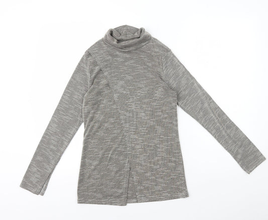 Boohoo Womens Brown Polyester Basic T-Shirt Size 8 Roll Neck - Open Split Back Split Hem Cuffs