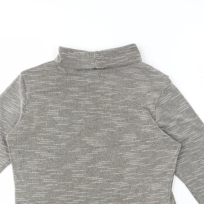 Boohoo Womens Brown Polyester Basic T-Shirt Size 8 Roll Neck - Open Split Back Split Hem Cuffs