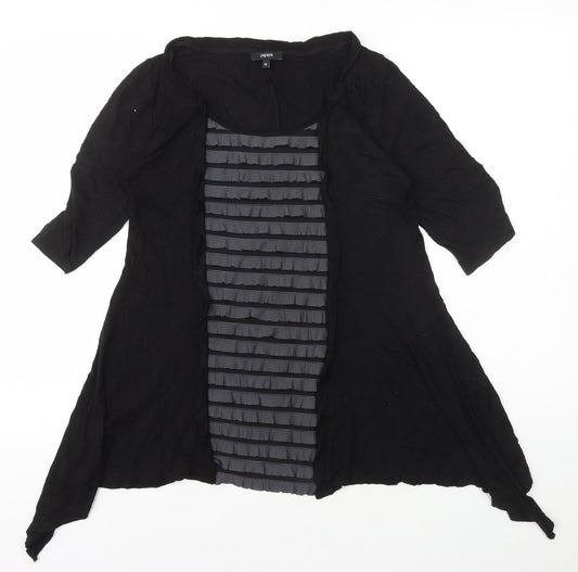 Papaya Womens Black Polyester Basic Blouse Size 10 Round Neck - Ruffle Front