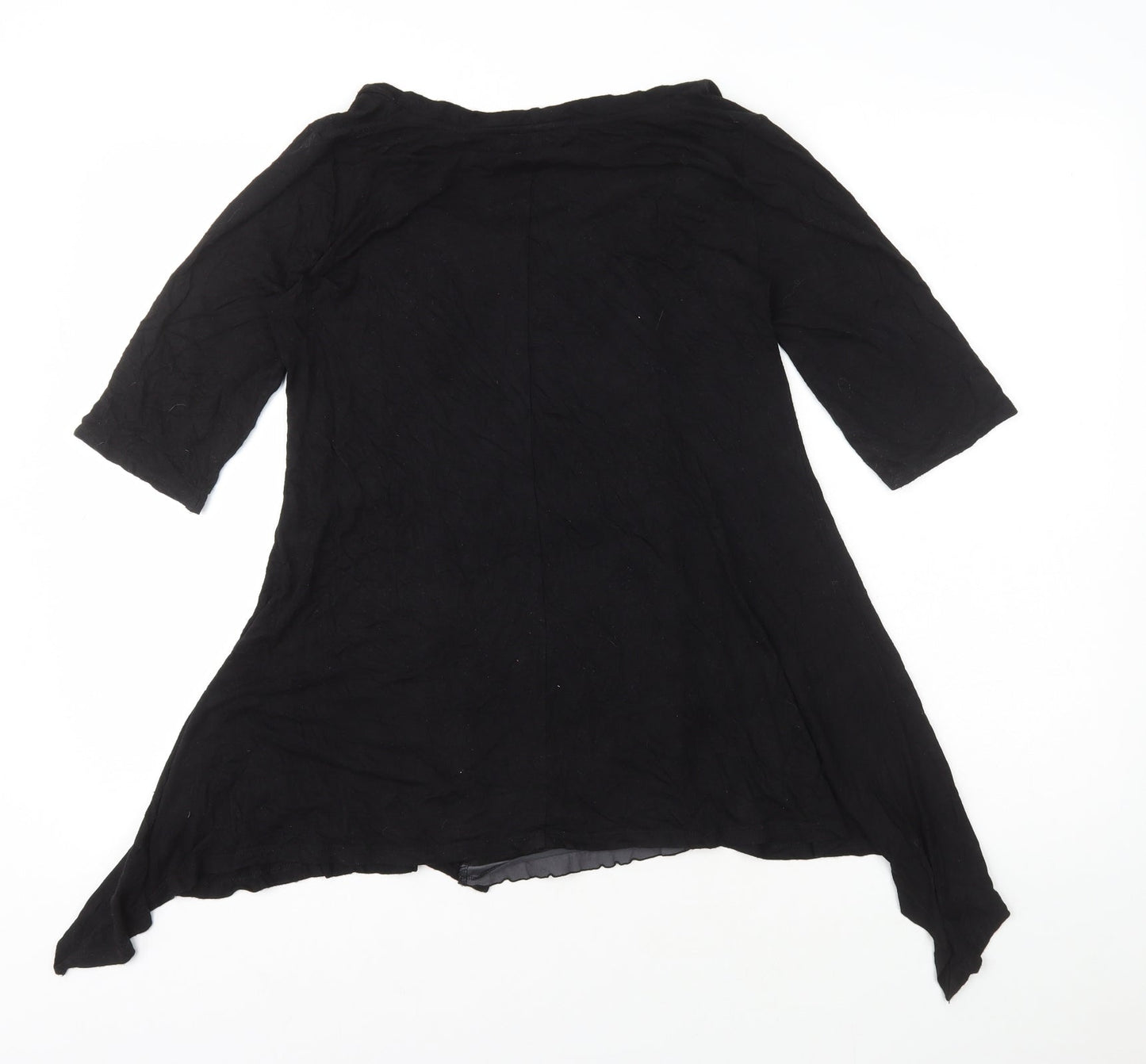 Papaya Womens Black Polyester Basic Blouse Size 10 Round Neck - Ruffle Front