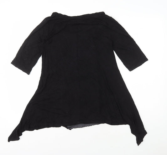 Papaya Womens Black Polyester Basic Blouse Size 10 Round Neck - Ruffle Front