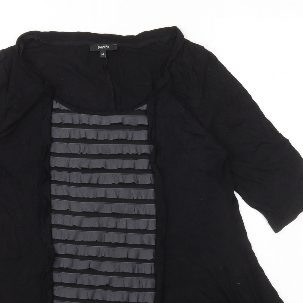 Papaya Womens Black Polyester Basic Blouse Size 10 Round Neck - Ruffle Front
