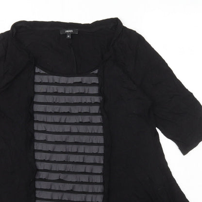 Papaya Womens Black Polyester Basic Blouse Size 10 Round Neck - Ruffle Front