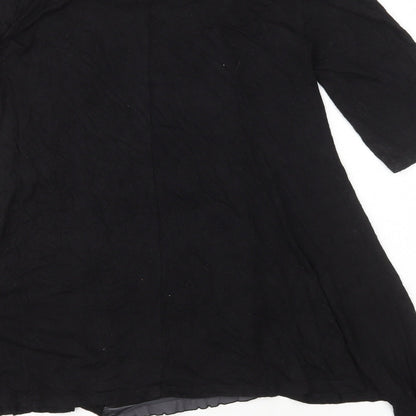 Papaya Womens Black Polyester Basic Blouse Size 10 Round Neck - Ruffle Front