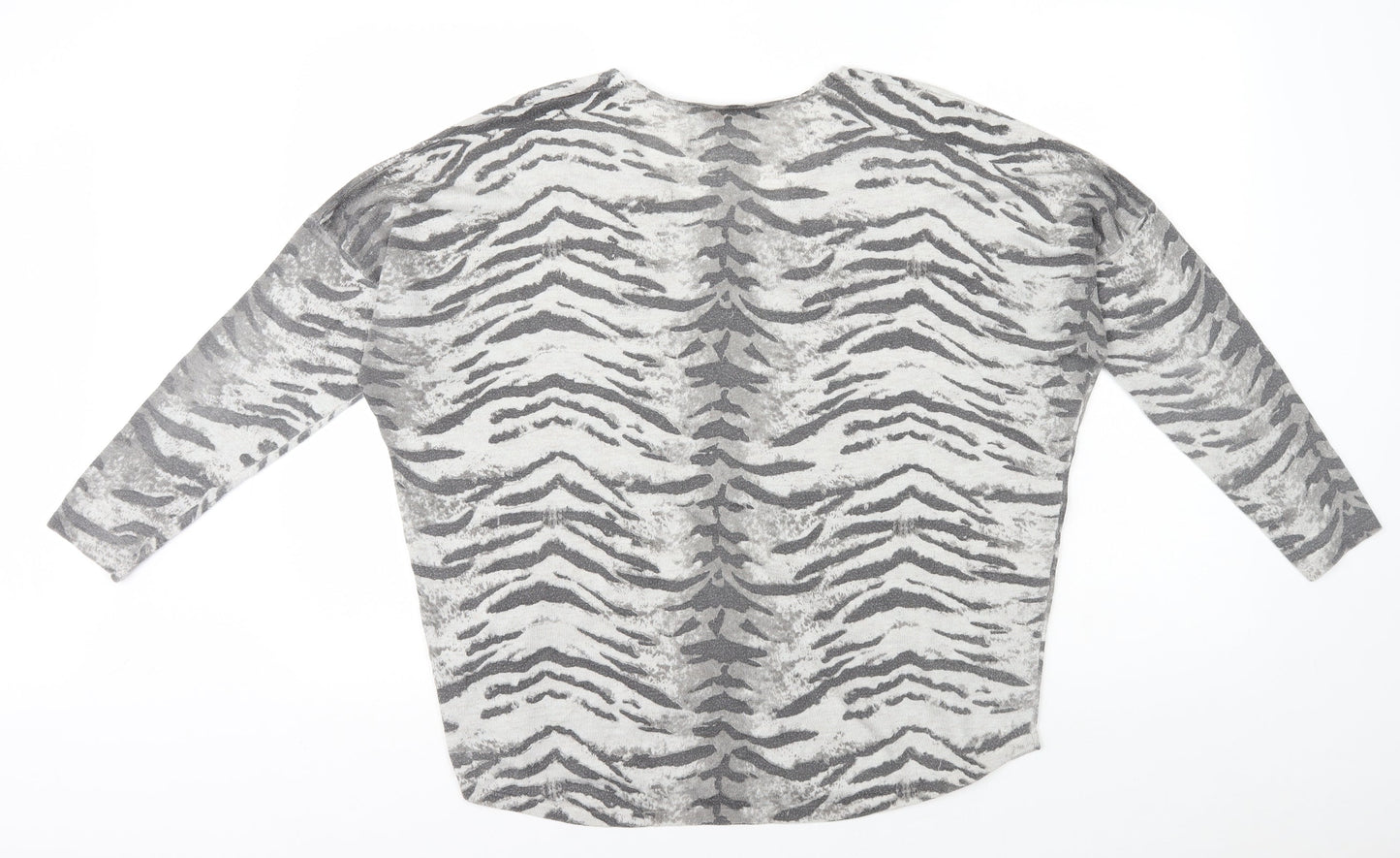 Peace and Love Womens Grey V-Neck Animal Print Polyester Pullover Jumper Size 14 - Tiger print