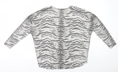 Peace and Love Womens Grey V-Neck Animal Print Polyester Pullover Jumper Size 14 - Tiger print