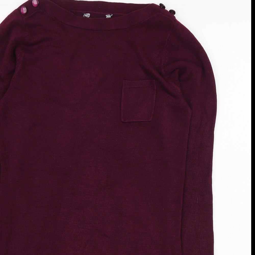 Dorothy Perkins Womens Purple Acrylic Jumper Dress Size 8 Boat Neck Pullover