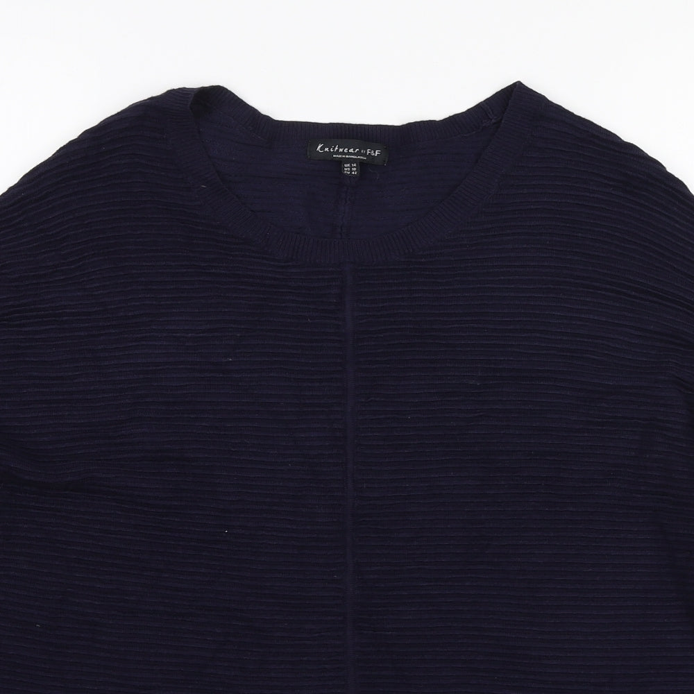 F&F Womens Blue Round Neck Viscose Pullover Jumper Size 14