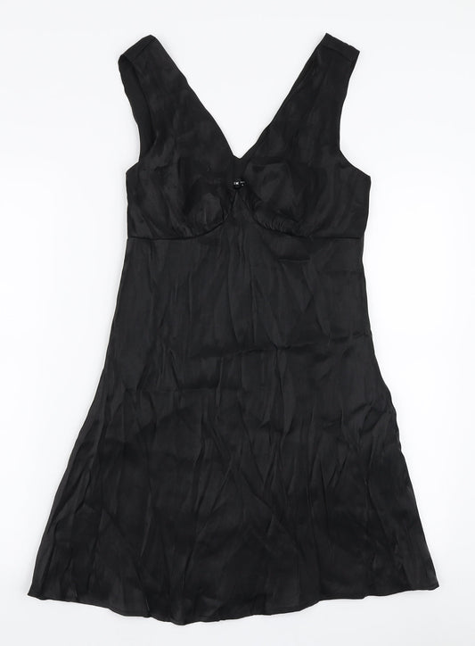 SheIn Womens Black Polyester A-Line Size M V-Neck Zip