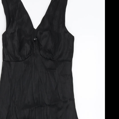 SheIn Womens Black Polyester A-Line Size M V-Neck Zip